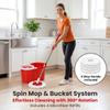 NINGHUAZHU Spin Mop and Bucket Set, 360 Rotating Self-Wringing Floor Cleaner, Microfiber Mop Heads, 4 Refills Included, for Hardwood and Tile Floors,Red w/White view 2