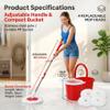 NINGHUAZHU Spin Mop and Bucket Set, 360 Rotating Self-Wringing Floor Cleaner, Microfiber Mop Heads, 4 Refills Included, for Hardwood and Tile Floors,Red w/White view 4