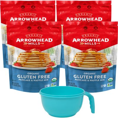 Arrowhead Mills Gluten Free Pancake Mix (Pack of 4) with Mixing Bowl