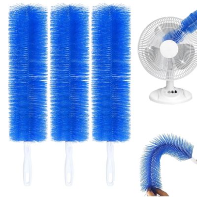 90 Flexible Ceiling & Fan Dust Magnet, 3Pack Multipurpose Dust Removal Brush, Bendable Microfiber Head, Reusable Dust Remover, Washable Ac Vent Cleaning Brush for Fans&Curtain (Blue)