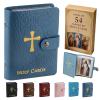 Catholic Prayer Card Holder with 54 Holy Cards, Premium PU Leather Pocket Organizer Book with Snap Closure for Daily Devotion, Religious Gifts for Men and Women (Deep Blue) view 1