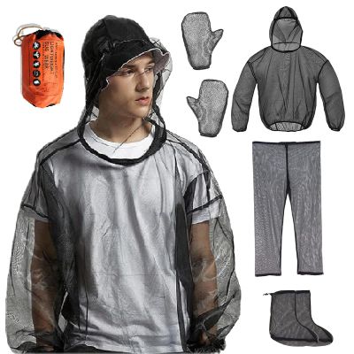5 Piece Mosquito Suit for Men & Women with Hood, Outdoor Mesh Bug Protection from Bugs, Keep Safe Cool for Outdoor (S/M)