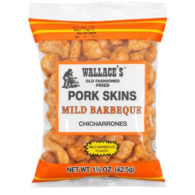 Wallace's Old Fashioned Fried Pork Skin Chicharrones (Mild Barbecue, 24 Count) | Curated by Riega Snacks