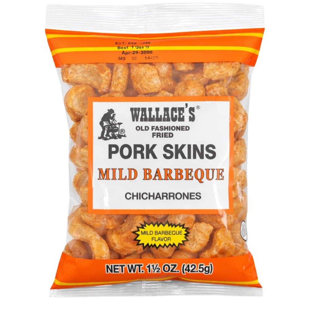 Wallace's Old Fashioned Fried Pork Skin Chicharrones (Mild Barbecue, 24 Count) | Curated by Riega Snacks
