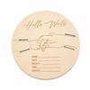 Wooden Baby Birth Announcement Disc, Round Hello World Newborn Keepsake Sign, Hospital Photo Prop view 1