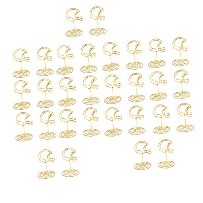 GLOGLOW 30 Gold Baseball Cap Shaped Table Number Holders 50mm Stainless Steel Card Holders with Shiny Metallic Finish for Wedding Birthday Party Decorations