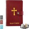 Holy Card Holder, Pocket Prayer Card Organizer with Snap Closure, Holy Card Holder Book for Cards Tokens Keepsakes, Compact Booklet for Daily Use, Faux Portable Storage Booklet Standard Sleeves red view 1