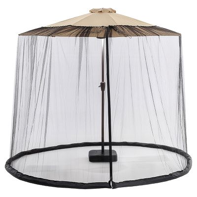 Patio Mosquito Net for 149.6-157.5 in Umbrellas, Outdoor Bug Protection, 90.6 in Tall, Black Polyester, Double Door, Fits Roman Offset, Ideal for Summer