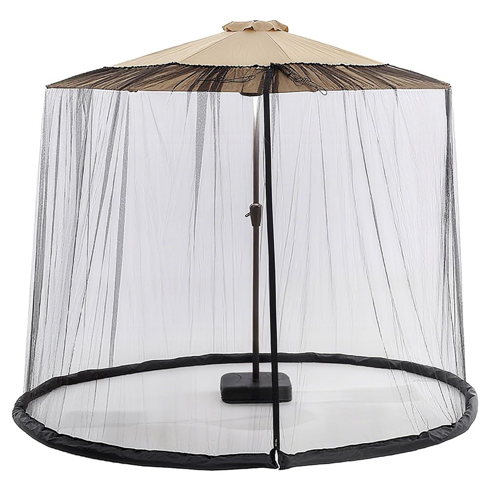 Patio Mosquito Net for 149.6-157.5 in Umbrellas, Outdoor Bug Protection, 90.6 in Tall, Black Polyester, Double Door, Fits Roman Offset, Ideal for Summer
