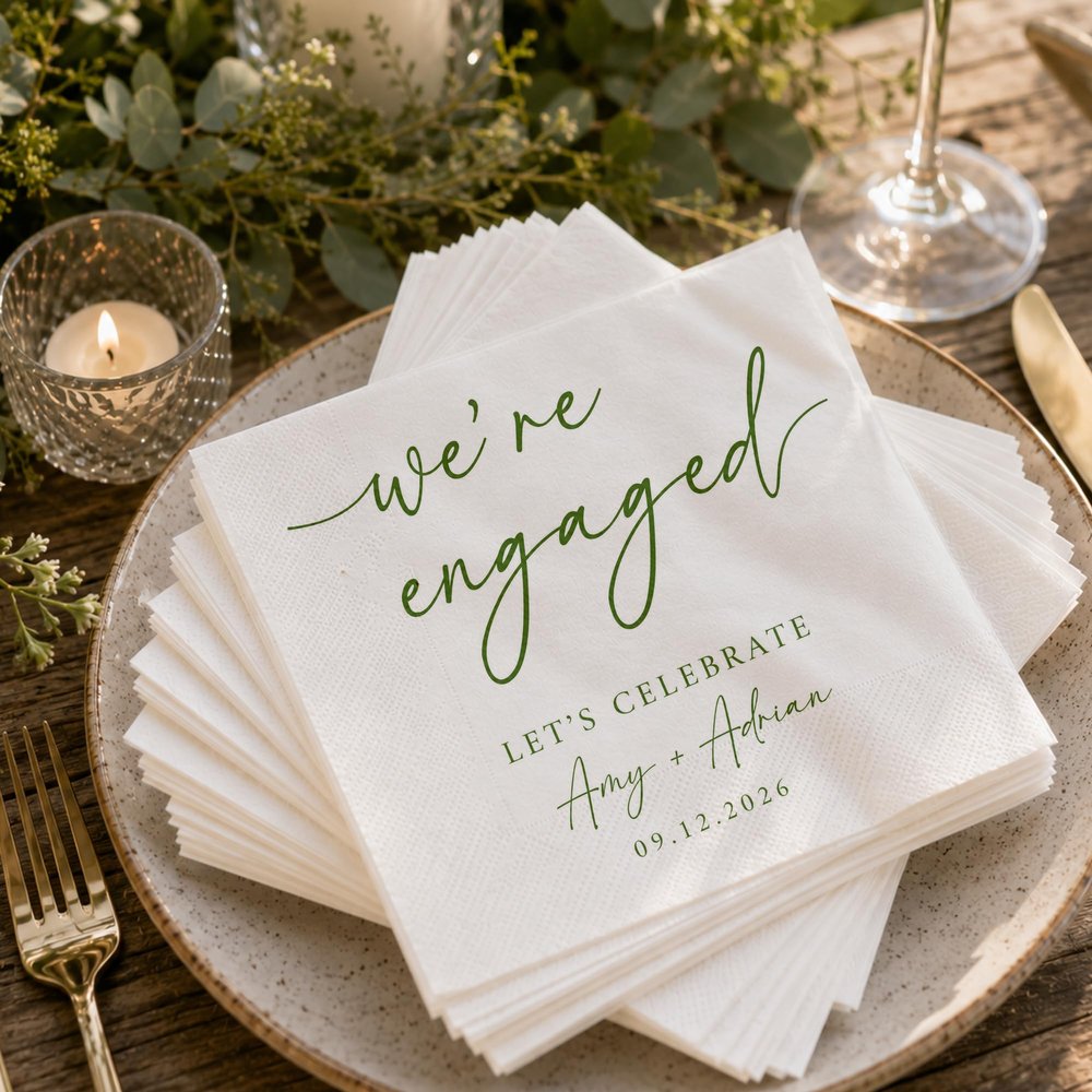Luxury Custom Pack 15pcs to 1000pcs Engagement Napkins, We're Engaged, Engagement Party Decorations, Beverage Cocktail Luncheon Dinner Napkins 51