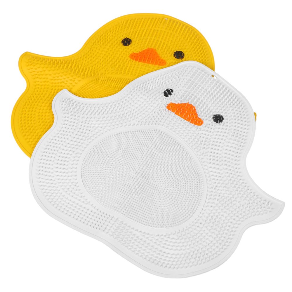 HOODANCOS 2pcs Silicone Shower Foot Scrubber Mat with Non-Slip Suction Cups, Small Yellow Duck Shape, Foot Cleaning and Massage Pad for Bathroom Use, Suitable for Adults