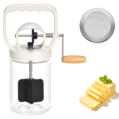 CAROD Traditional Manual Butter Churn Maker, 1.2L Capacity Glass Jar with Sifting Lid, Create Delicious Homemade Butter within 15 Min, Upgraded Design Protect from Injury