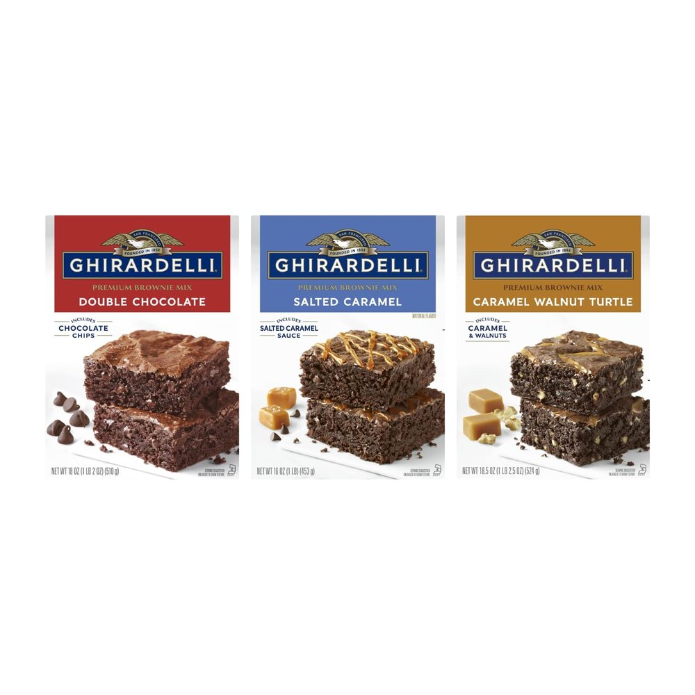 Ghirardelli Brownie Mix Variety Pack, 3 Flavors Chocolate Caramel Turtle (18.5 oz), Salted Caramel (16 oz) & Double Chocolate (18 oz) (Variety Pack)
