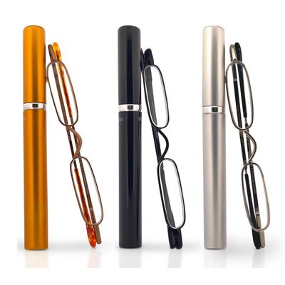 MicroVision Optical Original Mini Reader Reading Glasses 3 Pack With Tube Case, Durable Stainless Steel Frame For Women and Men Lightweight & Pocket-Sized Eyeglasses Black, Silver & Gold, +2.00