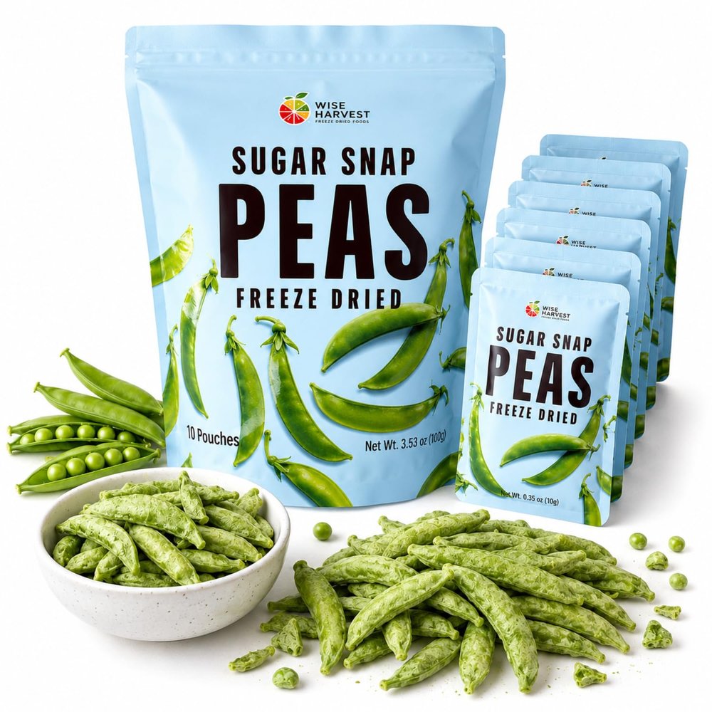 Freeze-Dried Sugar Snap Peas (10 Snack Pouches) Garden-Fresh Crunch with Sea Salt | Real Sugar Snap Peas, Non-GMO | Healthy On-the-Go Snack | Wise Harvest