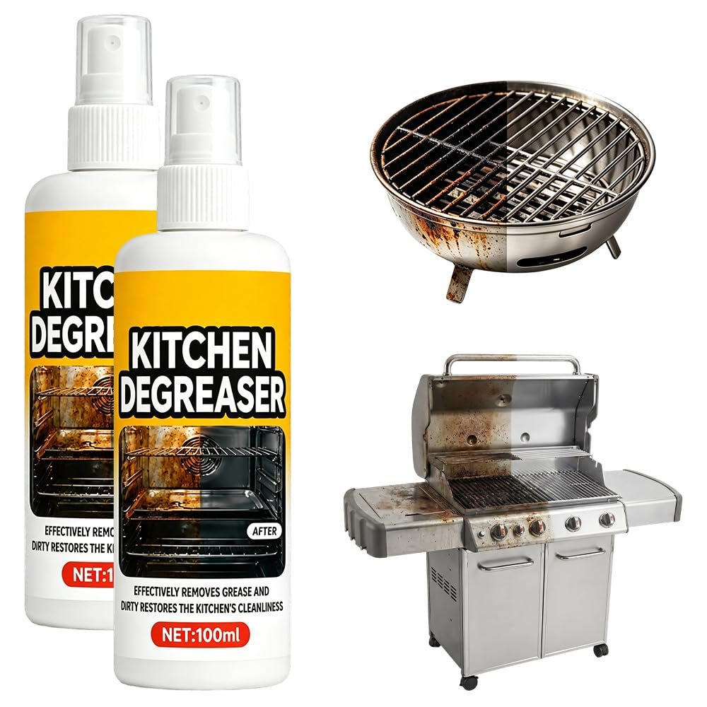 Grill Degreaser, 2026 New BBQ Grill Cleaner Spray, Heavy Duty Griddle Oven Cleaner for Kitchen, Fast-acting Grease Removal for Outdoor BBQ Grate, Stovetop, Oven, Range Hood (2PCS)