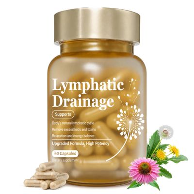 Natural Lymphatic Drainage Supplements with Dandelion, Burdock, Cleavers & Echinacea Herbal Blend Capsules Supports Fluid Balance, Detox & Daily Wellness Non-GMO, Vegan, Gluten Free 60 Capsules