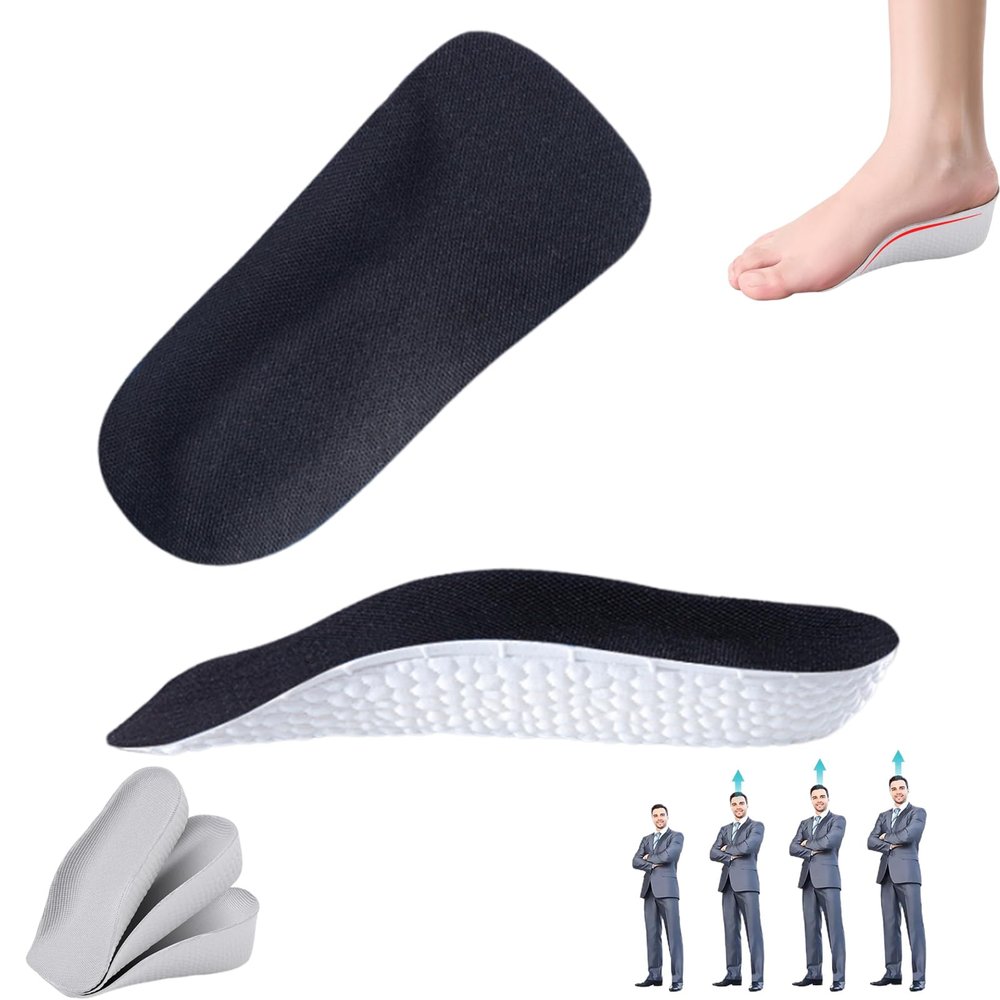 Orthopedic High Pads 0.6/1.0/1.4 - Height Increasing Insoles with Arch Support, Memory Foam Comfort for All Day Wear, Shock Absorbing Heel Lift Inserts for Men and Women(Black 1.0 Inch)