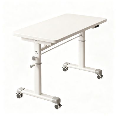 Bed Desk for Laptop and Writing Rolling Adjustable Height 25.6"-37.4" Bed Side Tables Bedroom Hand-cranked Lift for Offices Home Medical and School Farmhouse End Table(White,80x60cm)