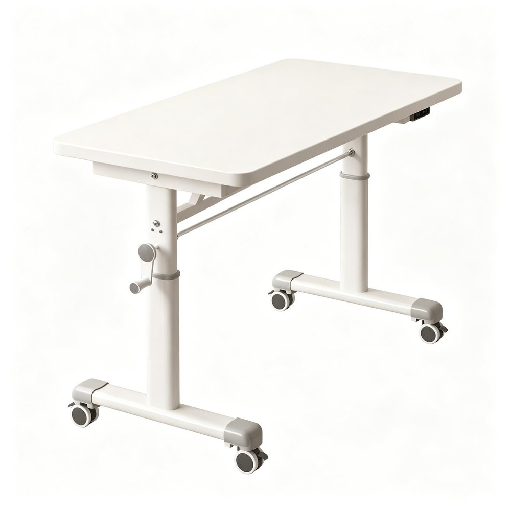 Bed Desk for Laptop and Writing Rolling Adjustable Height 25.6"-37.4" Bed Side Tables Bedroom Hand-cranked Lift for Offices Home Medical and School Farmhouse End Table(White,80x60cm)
