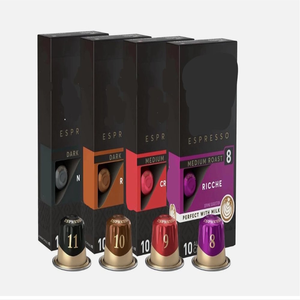Espresso Capsules Medium Roast Variety Pack Espresso Capsules Ricchezza, Ristretto, Big Bang, Major Dickinson - 40 Count (Pack of 1), Total of 40 Count Box Cups - Packaging May Vary
