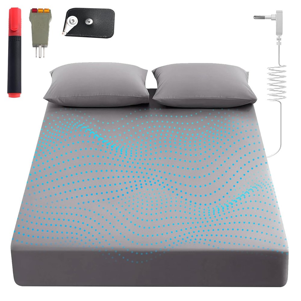 Grounding Sheets King, 90% Organic Cotton+ 10% Pure Silver Fiber,Grounded Bed Sheet Kit, Deep Pocket Grounded Bed Sheet, Relieves Pain - Used for Healthy Sleep Therapy (Gray, King)