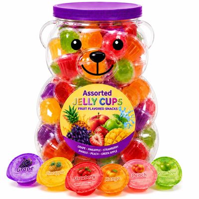 Assorted Jelly Cups Bear Jar, 34 Count Fruit Snacks Kids Variety Pack