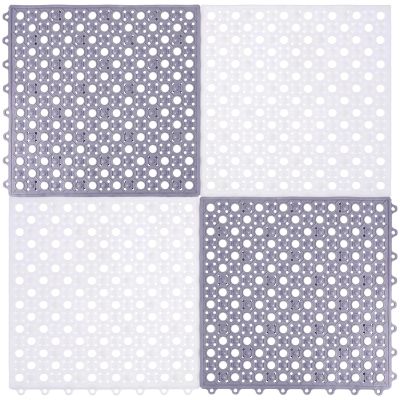 Anneome 4pcs Non Skid Shower Mats for Bathroom with Hollow Design TPE Material Quick Dry Interlocking Bath Mat with Drainage Holes for Shower Rooms and Bathrooms