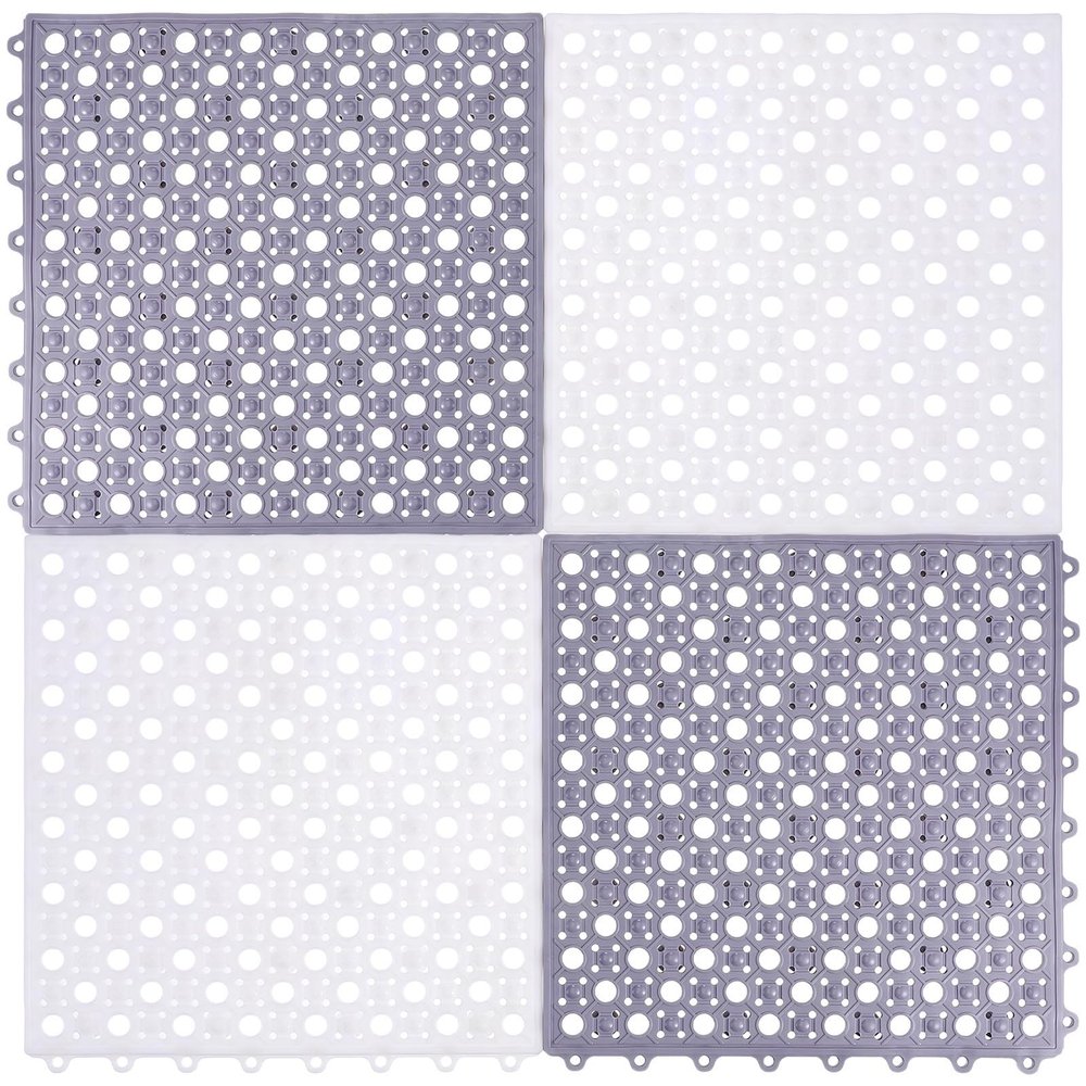 Anneome 4pcs Non Skid Shower Mats for Bathroom with Hollow Design TPE Material Quick Dry Interlocking Bath Mat with Drainage Holes for Shower Rooms and Bathrooms
