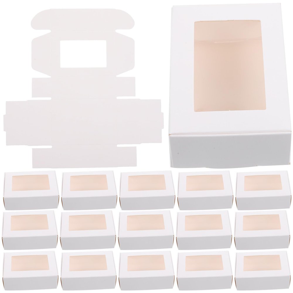 Beatifufu 50pcs White Kraft Paper Soap Wrapping Paper Boxes with Window for Homemade Soap Packaging, No Odor and Healthy Material, for Hotel and Birthday Party Gift Presentation
