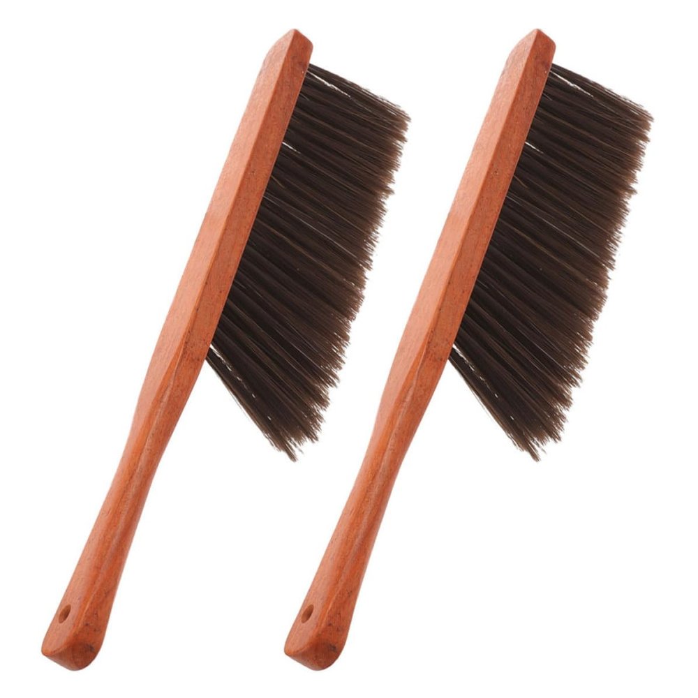 INOOMP 2pcs Wooden Handle Bench Brushes with Soft Bristles, Multifunctional Design Portable Counter Brush for Furniture, Sofa, Fireplace Cleaning, for Woodworking and Travel
