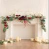 9ft Eucalyptus Garland with Flowers - Artificial Greenery for Wedding Decor, Sweetheart Table Centerpieces, Floral Accents, Elegant Table Garland (Green) Dark Red view 4
