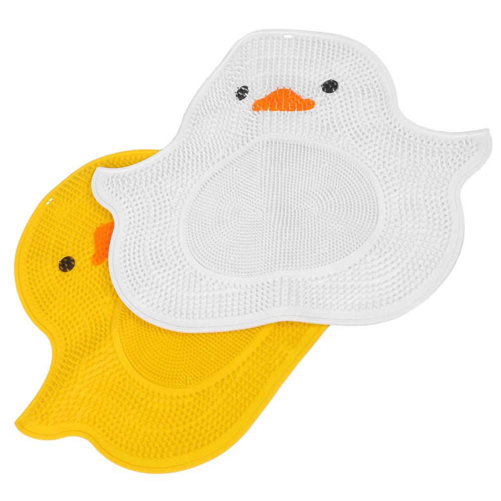 SEWCHICS 2pcs Silicone Shower Foot Scrubber Mats with Small Yellow Animal Design, Massage and Foot Cleaning Features, Non-Slip Suction Cups for Wet Room and Shower Use, Suitable for Adults