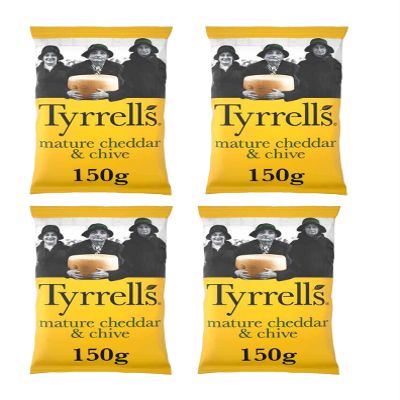 Tyrrells Mature Cheddar & Chive Crisps, 150g, Pack of 4