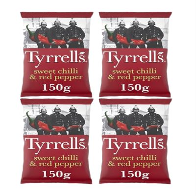 Tyrrells Sweet Chilli & Red Pepper Crisps, 150g, Pack of 4