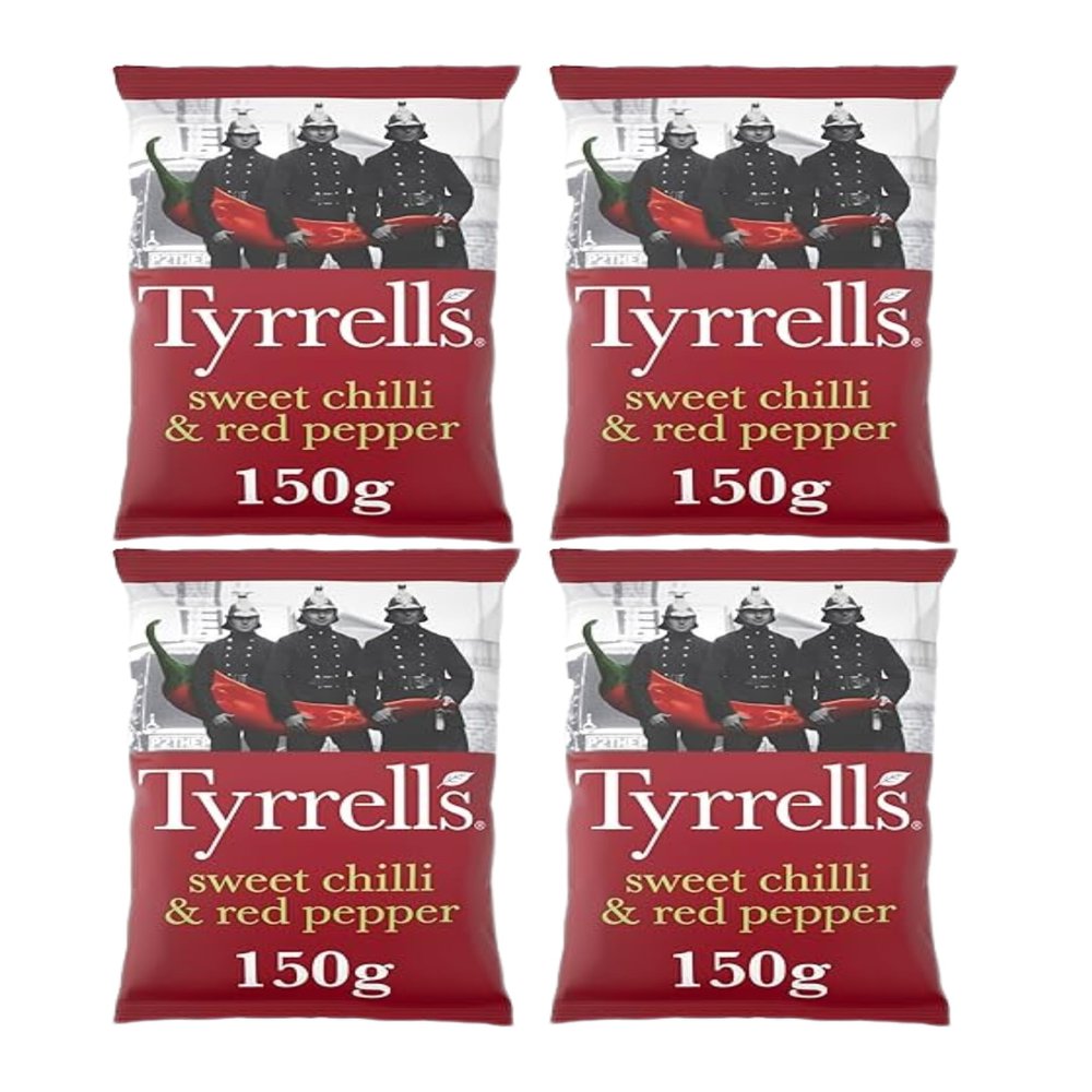 Tyrrells Sweet Chilli & Red Pepper Crisps, 150g, Pack of 4