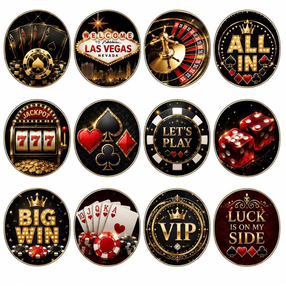 SugarMeLicious Casino Edible Cupcake Toppers, Poker Party Dessert Decorations, Las Vegas Casino Night Treat Toppers, 12 Pack 2.5 Inch Frosting Circles