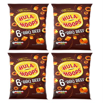Hula Hoops BBQ Beef Flavour Crisps, Multipack, 4 x 6 Pack, 24g per Bag