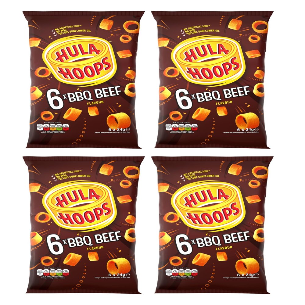 Hula Hoops BBQ Beef Flavour Crisps, Multipack, 4 x 6 Pack, 24g per Bag
