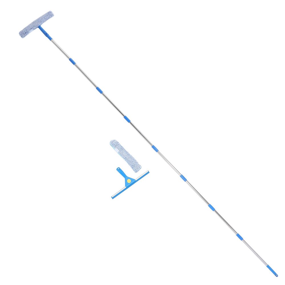 PACKOVE Window Squeegee Cleaner Tool with 10ft Telescopic Extension Pole and Detachable Absorbent Brush Head, Stainless Steel Abs Microfiber for Car and Exterior Window Cleaning
