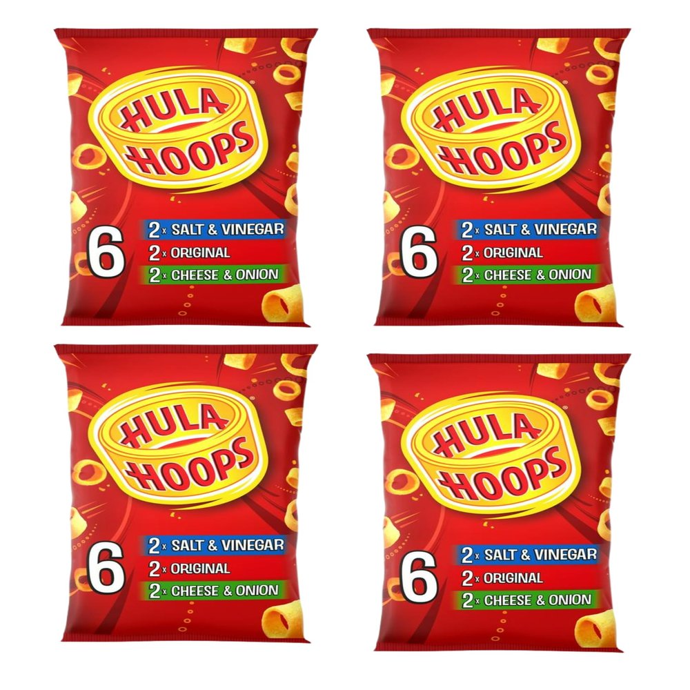 Hula Hoops Classic Variety Crisps, Salt & Vinegar, Original, and Cheese & Onion, 4 x 6 Pack