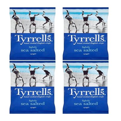 Tyrrells Hand-Cooked English Crisps, Lightly Sea Salted, 150g, Pack of 4