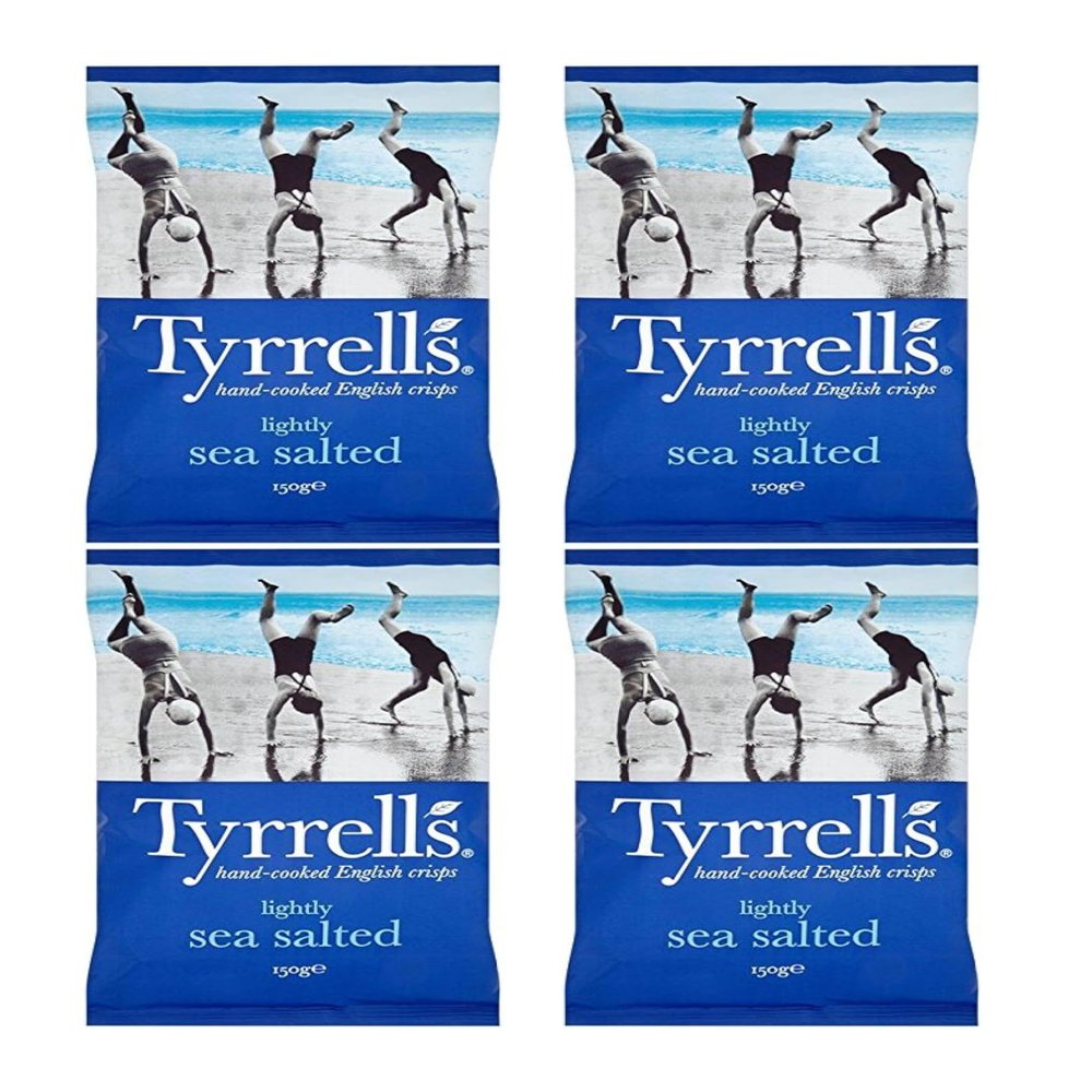 Tyrrells Hand-Cooked English Crisps, Lightly Sea Salted, 150g, Pack of 4