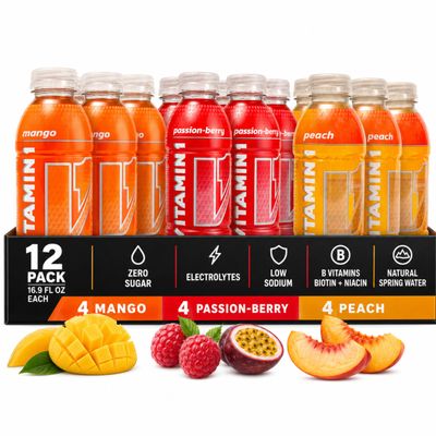 VITAMIN 1 Variety Pack Electrolyte Water, 16.9 Fl Oz Bottles (Pack of 12)