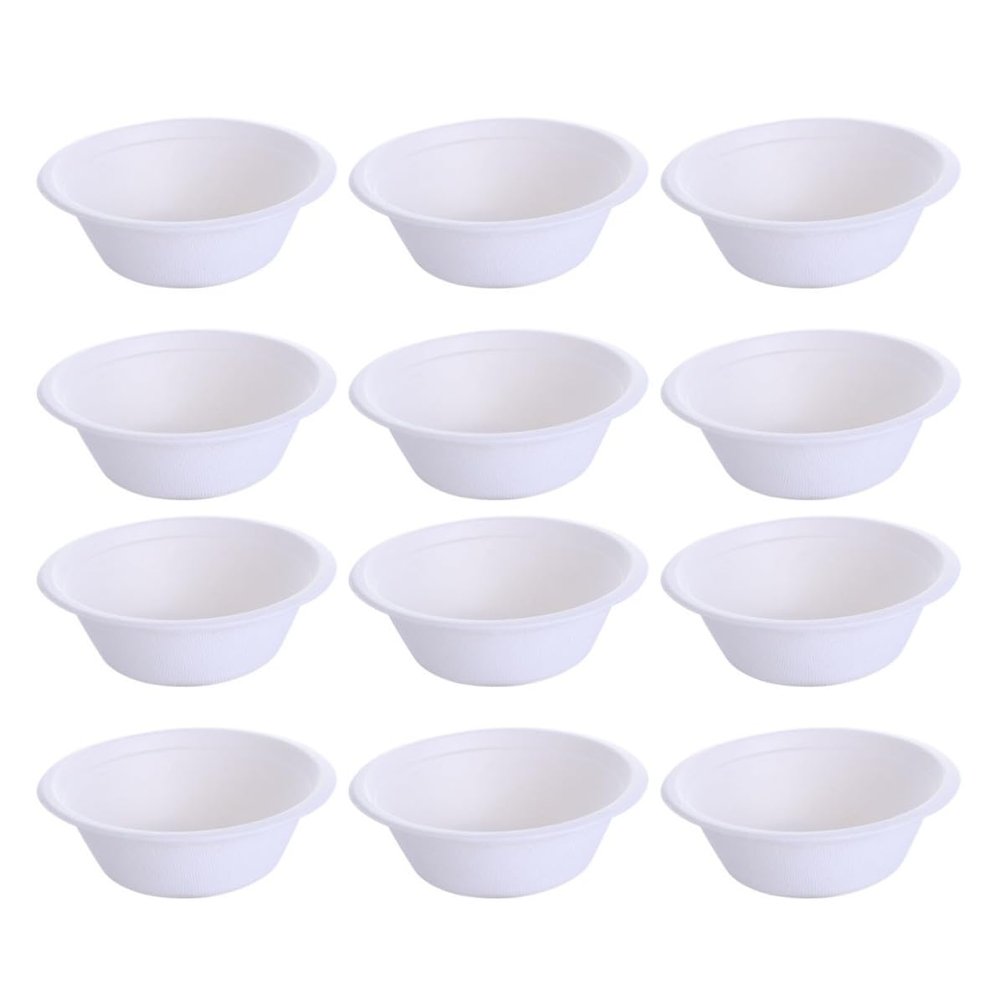 Happyyami 25pcs Disposable Paper Bowls round Shape Dinnerware Bowl 350ml for Party and Banquet Safe to Use White Tableware
