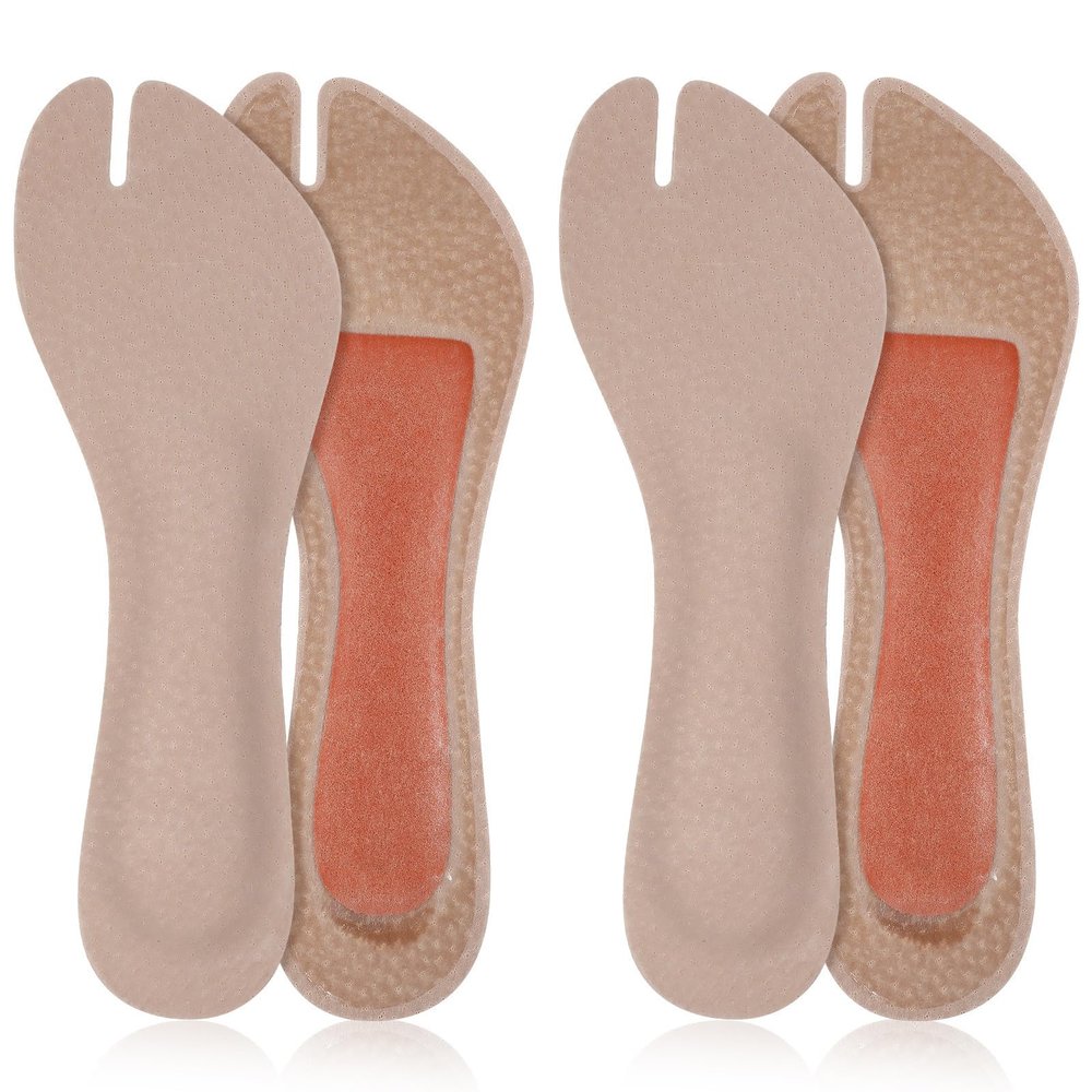 Mipcase Adhesive Sandal Inserts Cushioned Sandal Padding Inserts 2 Pairs with Arch Cushioning Pads, Nonslip Artificial Leather Foot Insoles Beige for Women for Beach and Casual Wear