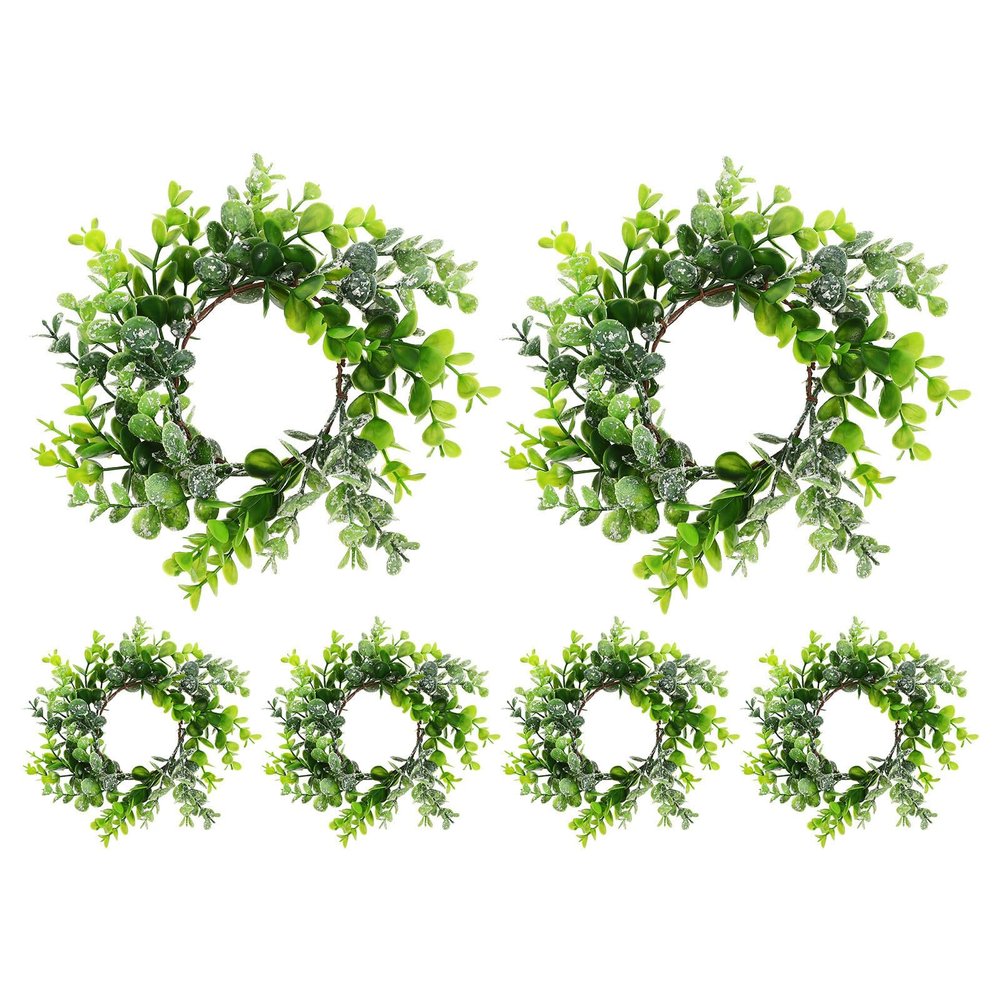 FUNOMOCYA 6pcs Eucalyptus Leaves Ring Candle Centerpiece with Flexible Styling and Realistic Design, Green Decorative Leaf Wreath for DIY Decorative Needs and Chair Dcor, 10 Inch Artificial