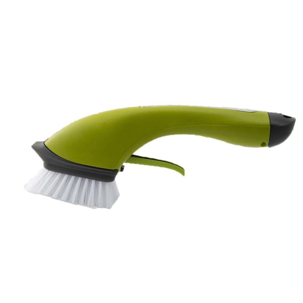 Luxshiny Long Handle Dishwashing Brush Green Plastic Pot Cleaning Brush with Automatic Water Spray Function for Easy and Efficient Kitchen Cleaning