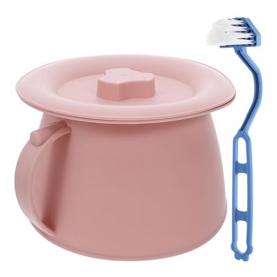 GATHINESS Portable Toilet Bedpan with Lid and Cleaning Brush, 1.5l Thickened Plastic Urinal Potty Bucket for Elderly, and Travel Use, Pink