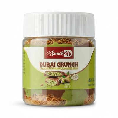 Snacksify Dubai Crunch Pistachio & Hazelnut Chocolate Spread, 5.2oz (150g), Authentic Crispy Kataifi Texture, Premium Milk Chocolate Gourmet Dessert Topping & Snack